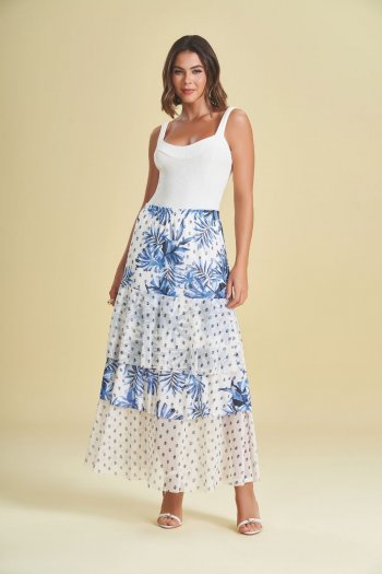 Saia Longa Floral Azul