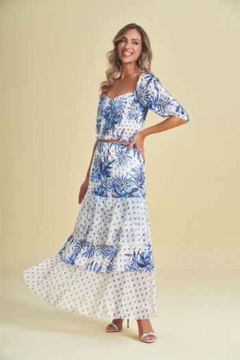 Saia Longa Floral Azul