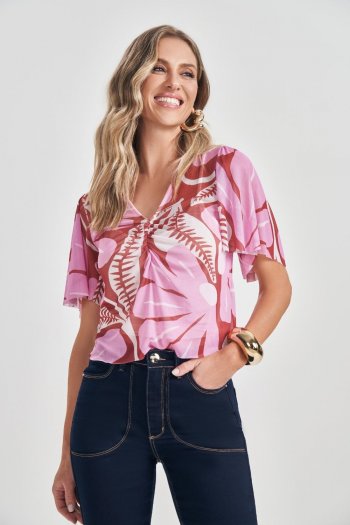 Blusa Tule Drapeada Cropped