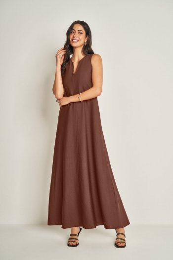 Vestido Longo sem Manga em Viscoflow