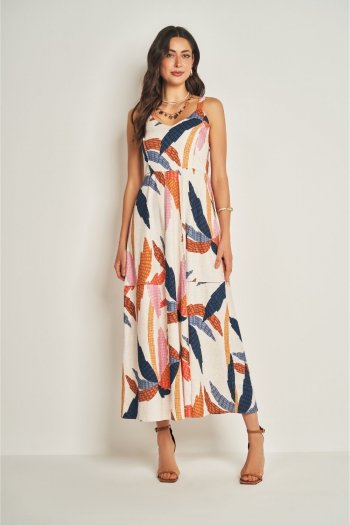 Vestido Longo de Alça em Plano Viscolinho