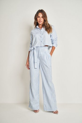 Calça Pantalona Clochard Trend em Jeans Listrado