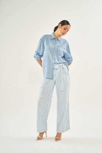 Calça Pantalona Clochard Trend em Jeans Listrado