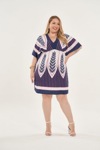 Vestido Curto em Sarja e Ribana